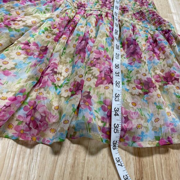ByTiMo NWT Floral Smocked Chiffon Mini Dress Summer Flowers Size M Deep V-Neck - Picture 9 of 13